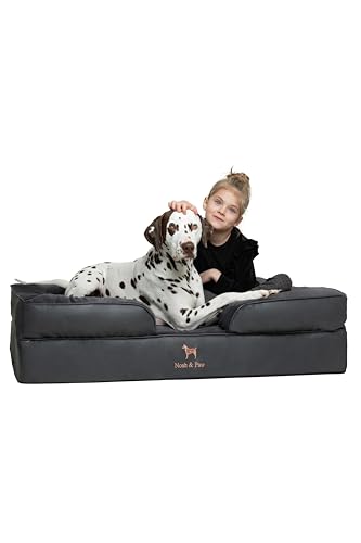 Image of NOAH & PAW XL Dog Bed, 45x35x11 Inch, Orthopedic Large Dog Beds, Eggshell Memory Foam Infused with Cooling Gel, Inner Cover, Water Resistant, Machine Washable (Faux Leather)