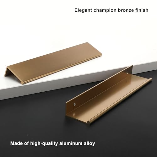 Image of Rergy 4 Pack 6-1 /4 inch Cabinet Pulls Champagne Bronze Finger Pulls for Cabinet | Aluminum Alloy Champagne Gold Edge Pulls Modern Cabinet Handles for Kitchen, Cupboard, Drawers, Dressers, Screws Included