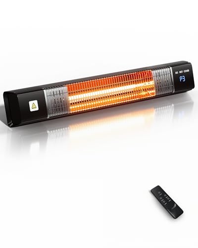 MEPTY Electric Patio Heater, Outdoor Heaters for Patio, Infrared Heater with Remote&Touch Control, 24H Timer, Quiet,Overheat Waterproof Protection Wall Heaters for Garage, Porch,Deck,Backyard,Balcony