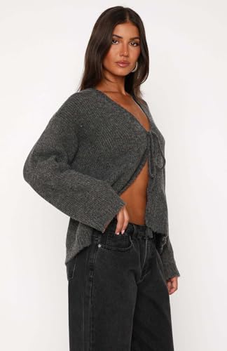 utcoco Womens Y2k Tie Front Cropped Cardigans Soft Lightweight Knit Cardigan Outerwear Open Front Sweater Coat4