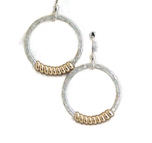Sterling Silver 14k gold filled dangle hoop earrings two tone mixed metal jewelry
