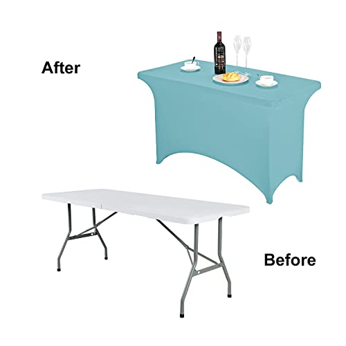 Image of FORLIFE Spandex Table Cover - 4ft Rectangular Fitted Tablecloth for Banquet, Wedding, Party - Stretch Patio Table Covers in Aqua