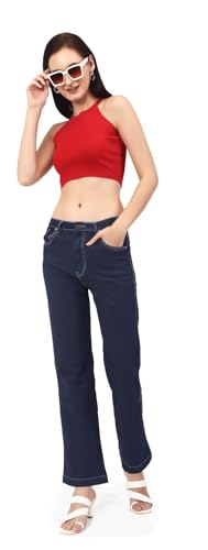 Image of TWGE - Women's Mid Rise Bootcut Jeans - Single Button, Stretchable Denim Pants - Ankle Length - Stylish Casual Wear