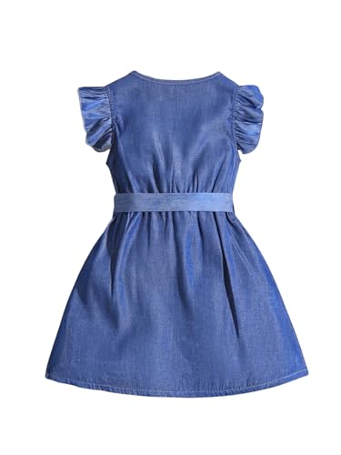 WDIRARA Toddler Girl's Button Down Ruffle Cap Sleeve Dress Crew Neck Belted A Line Dress2