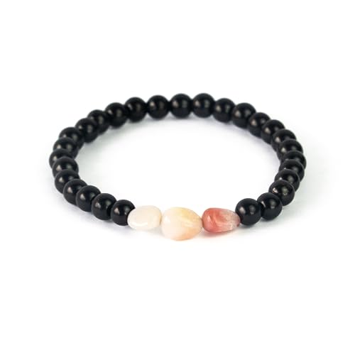 Karelian Heritage Black Shungite Beaded Bracelet 8mm Handmade Stretchy Unisex Crystal Healing Authentic Stone Spiritual Chakra Balance Jewelry (Shungite & Pink Opal)