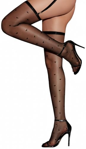 Image of RSLOVE Thigh High Stockings for Women - Sheer Sexy Stocking Heart Tights Nylons Pantyhose Perfect for Garter Belts & Lingerie