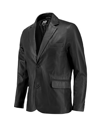 Image of Jild Invisible Stitching Casual Leather Blazer for Men - 2-Button Closure Coat Style Regular Fit Lambskin Leather Jacket Men