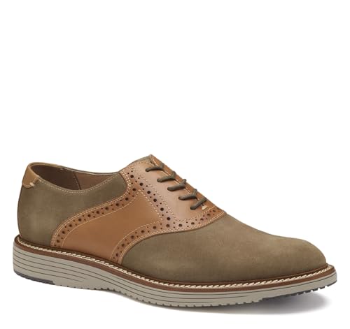 Johnston & Murphy Men's Hodges Saddle Lace-Up Oxford, Taupe Suede/Tan Full Grain, 11 M