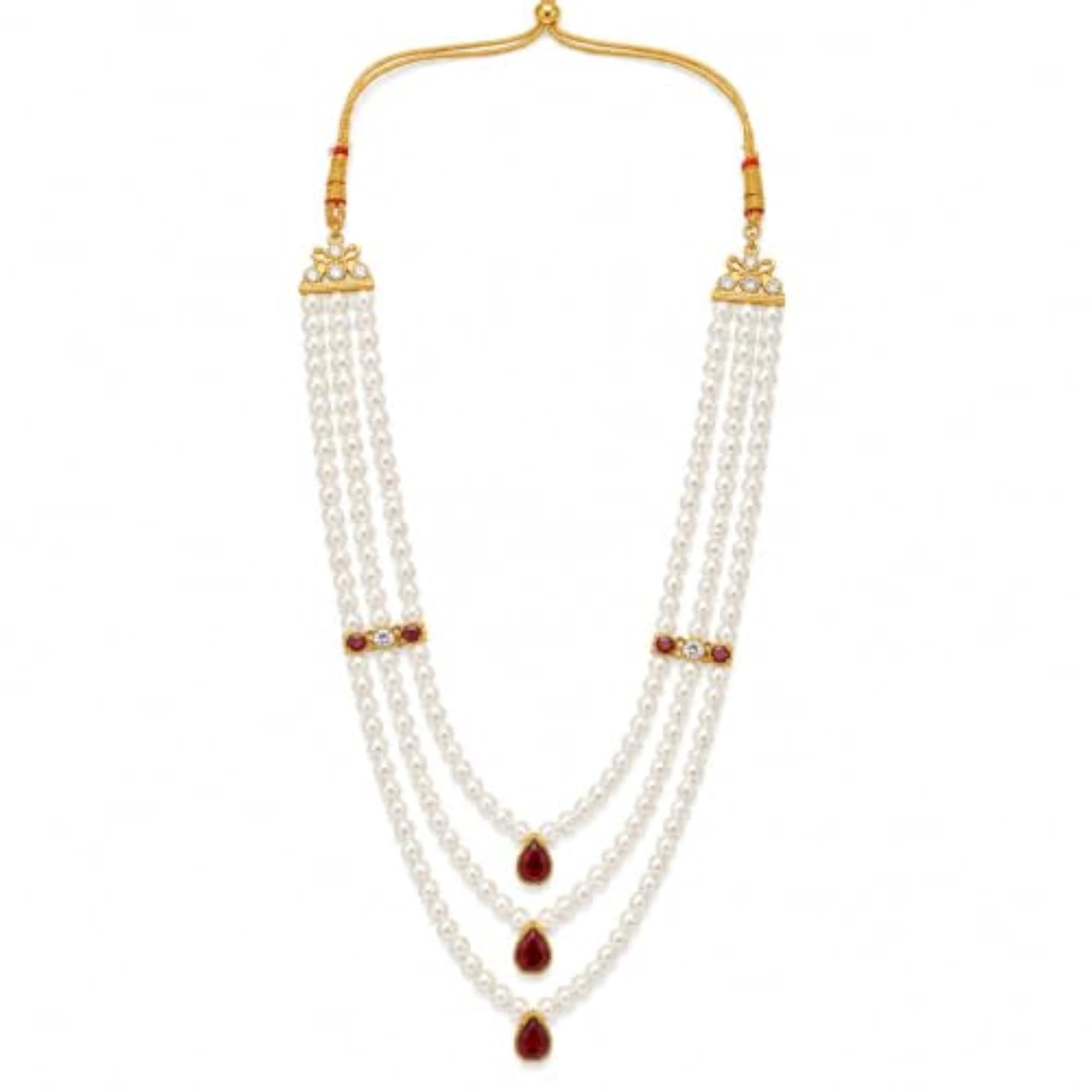 Women's Trendy Golden Finish Three Layer White Pearl Mala Necklace