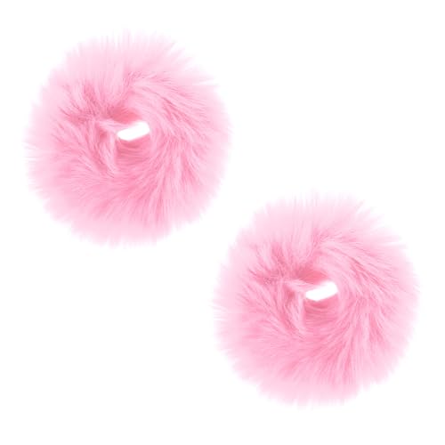 2 Pcs Fluffy Scrunchi, Fuzzy Scrunchies for Women, Pink Pom Pom HairTie, Fuzzy Furry Faux Rabbit Fur Scrunchies, Elastic Bobbles Hair Bands for Women Hair Accessories (Pale Pink)