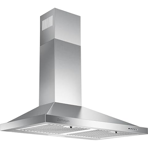 Zomagas Range Hood 30 inch, Wall Mount Vent Hood in Stainless Steel, Ducted/Ductless Convertible Duct, Kitchen Hood w/Baffle Filters, 3 Speed Fan, Energy Saving LED Light, Push Button Control Cover
