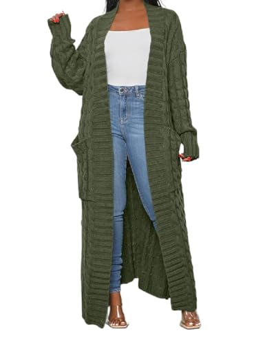 A ADILACA Women's Stylish Cable Knit Dual Chunky Cardigan with 2