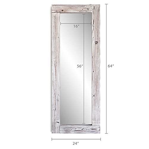 Barnyard Designs 24X64 Whitewashed Leaner Floor Mirror Full Length, Large Rustic Wall Mirror Free Standing, Leaning Hanging Wood Mirror Full Size, Farmhouse Decor Long Mirror Bedroom Living, White #TOP5