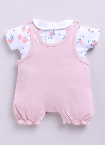 Image of Smart Baby Dungaree Set for Baby Girls 0-12 Months | Cotton Romper with T-Shirt | Soft & Breathable Fabric | Snap Button Closure for Easy Diaper Change