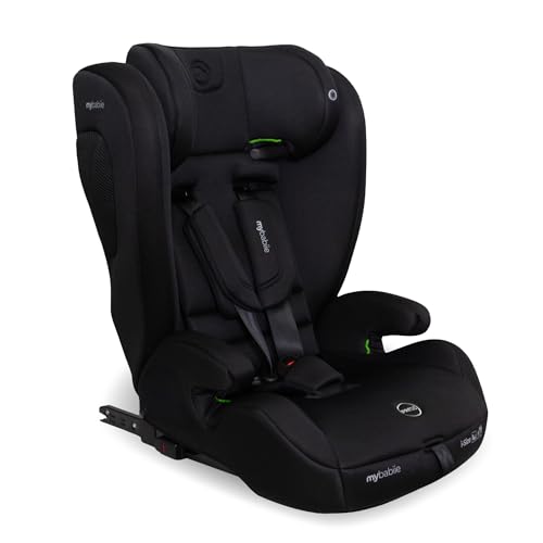 Silla de coche infantil My Babiie MBCS75 i-Size R129 con ISOFIX y Top Tether – de bebé a elevador, arnés ajustable, 76-150 cm (aprox. 9-36 kg / 15 meses a 12 años), grupo 1/2/3, negro