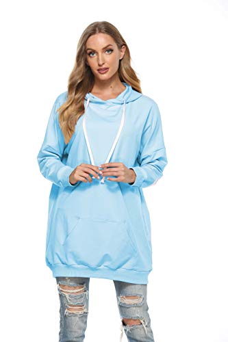 Famulily Oversized Sweatshirt Damen Lang Einfarbige Pullover Umstandsmode Oberteil Langarm Blau L