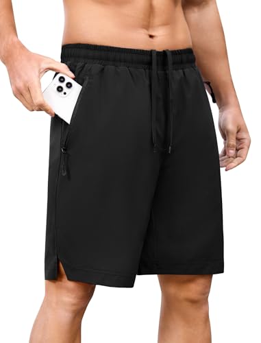 SILKWORLD Men's Athletic Running Shorts 2 in 1 Quick Dry Basketball Training Shorts 9 Inch Gym Workout with Zip Pockets2