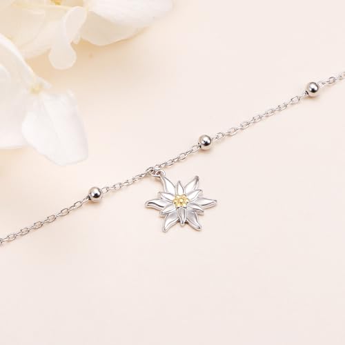 Image of FLYOW S925 Sterling Silver Anklet for Women Summer Boho Beach Charm Adjustable Foot Ankle Bracelet Jewelry Birthday Gift