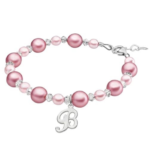 Image of Baby Crystals Sterling Silver Pink Pearl Bracelet for Baby Girls I Newborn, Infant Baby Girl Gifts, Toddler, Teen, Mommy I Birthday Gift I Children's Jewelry I Womens Bracelets for Girls