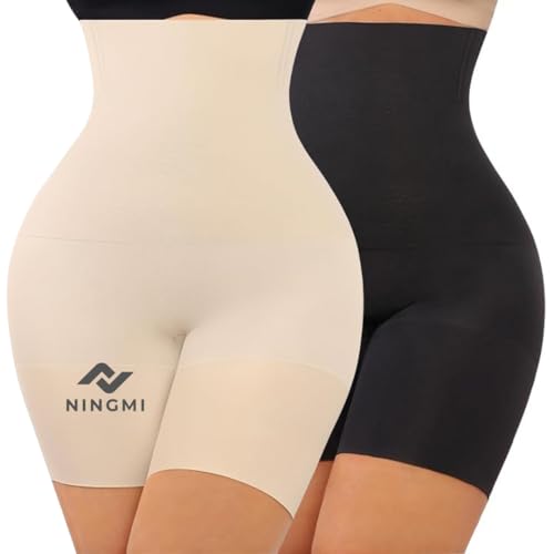 Image of NINGMI Women's Cotton Nylon Seamless Tummy Control High Waist Shapewear and Thigh Ladies Shaper (Free Size Fit Up to M to 4XL) (Skin-Black, 2XL)