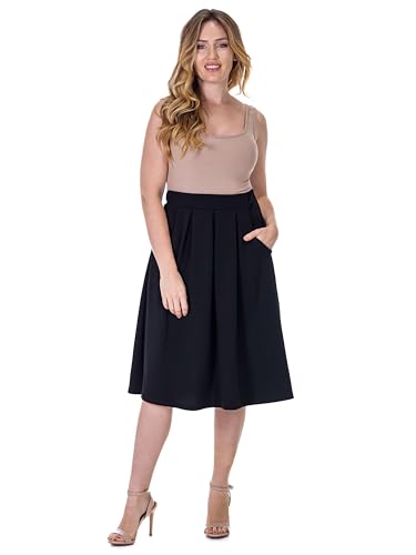 24seven Comfort Apparel Classic Knee Length Black Skirt with Pockets4