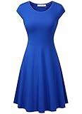 HIKA Women's Casual Cap Sleeve Round Neck Flared A-line Midi Dress (Medium, Blue)