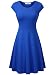 HIKA Women's Casual Cap Sleeve Round Neck Flared A-line Midi Dress (Medium, Blue)