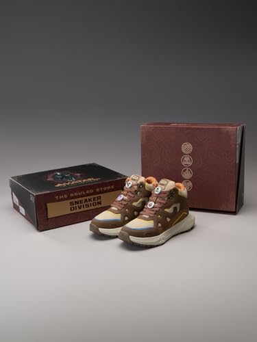 Image of The Souled Store Avatar: Elements Men and Boys High Top Sneakers Brown and Beige and Off White Streetwear Trainer PU and Mesh Phylon Midsole Durable Outsole Lace Up Lightweight