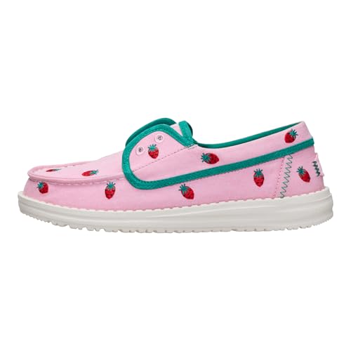 HEYDUDE Women's Wendy Cru Embroidered Slip On Shoe, Pink/Multi Size 7 | Lightweight Travel Ready Canvas Casual Sneaker