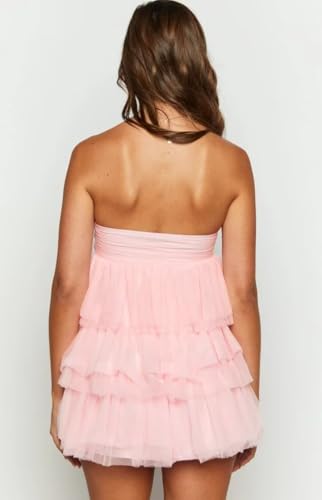 Short Homecoming Dresses for Teens Mini Zipper Strapless Pleated Ruffle Tulle Prom Party Dress DN0534