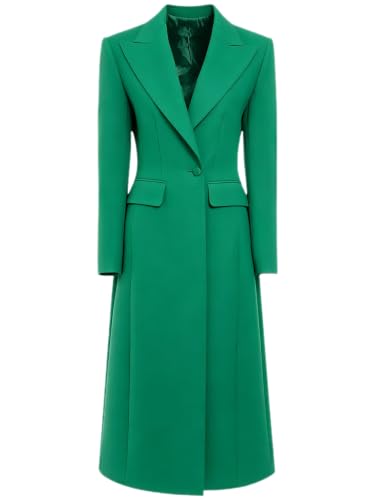 Mrjitor Women's Peak Lapel Suit Jacket Long Blazer Formal Business One Button Coat Green