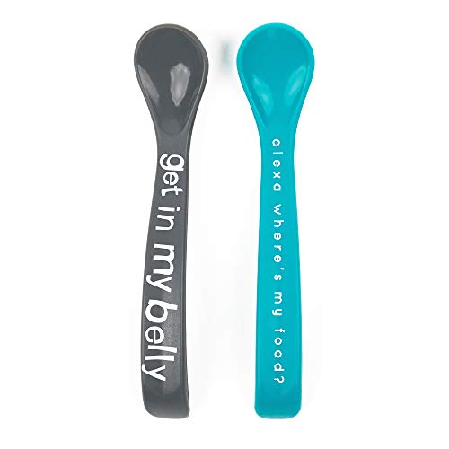 Image of Bella Tunno Wonder Spoons - Soft Baby Spoon Set Safe for Baby Teething & Toddler Spoons, Food-Grade BPA Free Silicone Self Feeding Spoon 2pk, Belly/Where's My Food