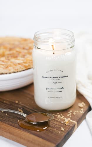 Antique Candle Co.® Warm Caramel Crumble 16 Ounce Soy Wax Candle, 80 Hour Burn Time, Cotton Wick, Gift For Mom, Mason Jar Candle (Warm Caramel Crumble By Sarah Joy) #TOP1