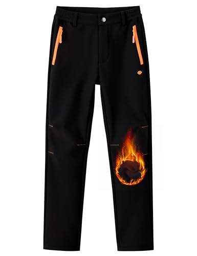 MoFiz Kids Boy Fleece Cargo Hiking Pants Outdoor Girls Waterproof Windproof Snow Ski Pants Warm Insulated Trousers Black 6-7