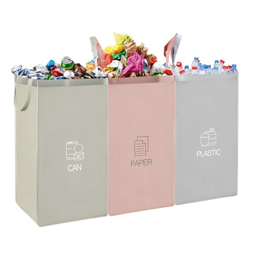 guobinZH Mülltrennsystem 3fach für Papier Kunststoff und Leergut Abstellraum Ordnungssystem Recycling Mülltrennsystem Soft Recycling Container für Büros Küchen Schlafzimmer und Lagerräume oder Camping