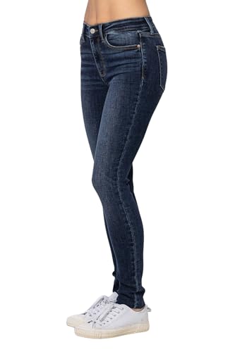 Judy Blue Women's Mid-Rise Vintage Wash Skinny Jeans with Raw Hems2