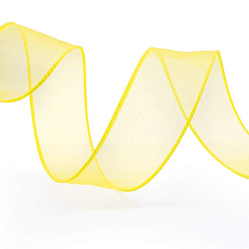 Ct Craft Llc Sheer Organza Wired Ribbon For Home Decor, Gift Wrapping, Diy Crafts, 1.5” X 25 Yards X 2 Rolls - Yellow #TOP1