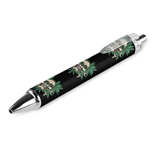 Skull Cannabis Weed Ball Point Pen Blue Ink Retractable Ballpoint Pens Work Pen for Men Women 1 PCS
