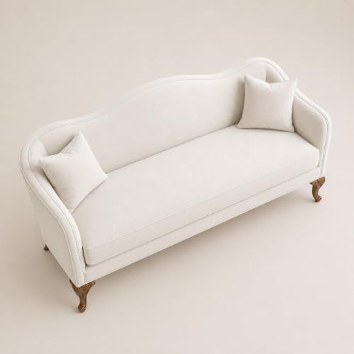 Image of Chaise Lounge Royal Carving Sofa Design Golden Polished and Leatherette Cover (Off White)