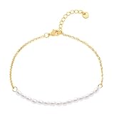 ZGDYi Pulsera perlas mujer chapada en oro 14K,pulsera dorada ajustable con cuentas de perlas blancas,joyería elegante para mujer, de delicada para boda,regalo elegante para novia,madre,amiga