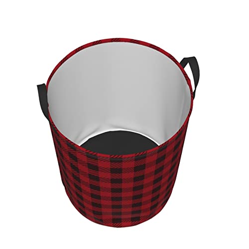 Plaid Laundry Hamper Collapsible Laundry Baskets With Handles Dirty Foldable Clothes Basket Easy Carry Laundry Bag Round Storage Basket For Bedroom Toy Red #TOP7