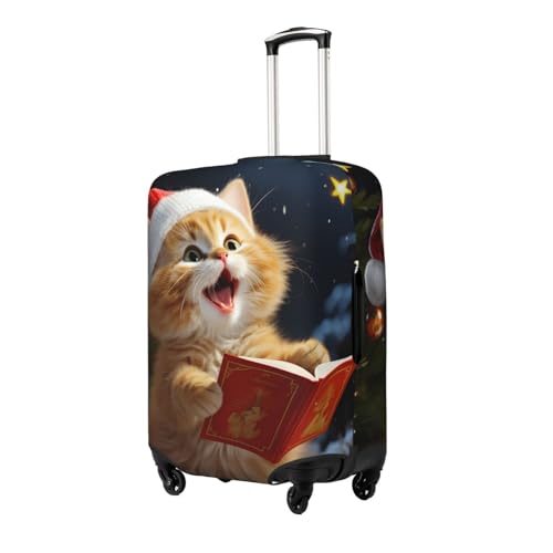 Cute Cat Sing Christmas Carols Travel Luggage Cover Suitcase Protector Washable Elastic Suitcase Cover Travel Suitcase Baggage Cover Fits 18-32 Inch Suitcase2