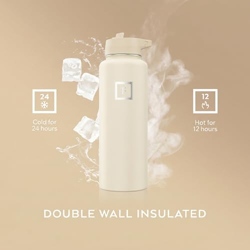 Image of IRON FLASK 40 oz Wide Mouth Water Bottle with Straw | Insulated Stainless Steel Sports Water Bottle with Leakproof Straw Lid - BPA Free, Cold 24 Hrs, Sweat Free (Cashmere Cream)