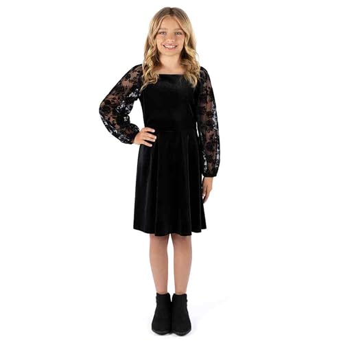 Speechless Girls' Long Sleeve Flocked Tulle and Velvet Party Dress