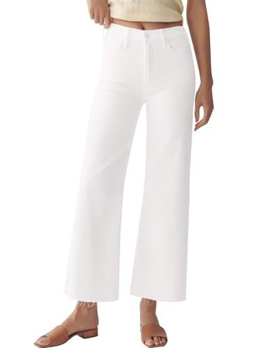 High Waist Straight Leg Jeans for Women Stretch Soft Ankle Denim Pants Hem with Cutting White Coffee Tan Trendy2