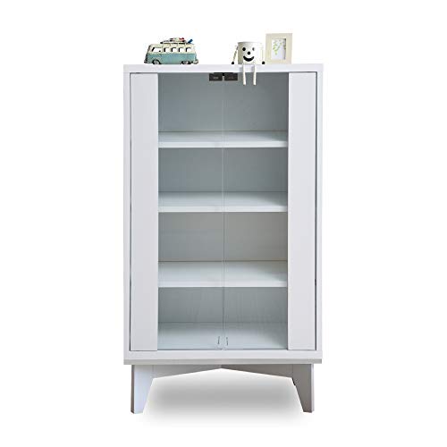 JKプラン キャビネット 専用脚付き 幅60 高さ106.5 奥行29 チェスト ガラス 扉 木製 ラック 本棚 収納 雑誌 CD DVD ホワイト FR-046LSET-WH