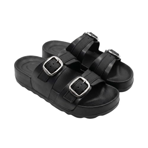 Womens Wide Double Strap Sandals with Smart Adjustable Buckles | Thick Cushioned Platform Slides | Water-Resistant Non-Slip Daily Slippers for Women-image-26