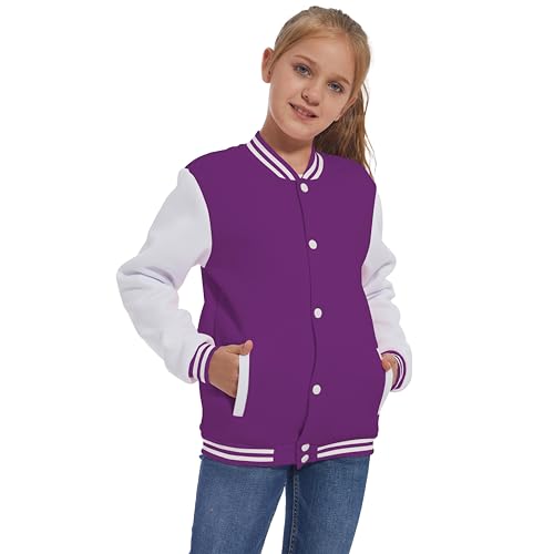 Image of Kids Baseball Jackets Boys Girls Fit Varsity Jacket Casual Lightweight Plain Button Cardigan School Coat
