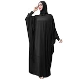 Women's Solid Muslim One-Piece Prayer Dress Muslim Abaya Dress Islamic Maxi Abaya Kaftan with Hijab Full Length Dress Black