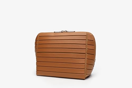 Parallel Traveler Makeup Bag Fold Down Cosmetic Bag with Brush Organizer Large Capacity Travel Makeup Case Water-Resistant PU Leather Toiletry Bag for Women Portable Makeup Organizer Bag for Travel